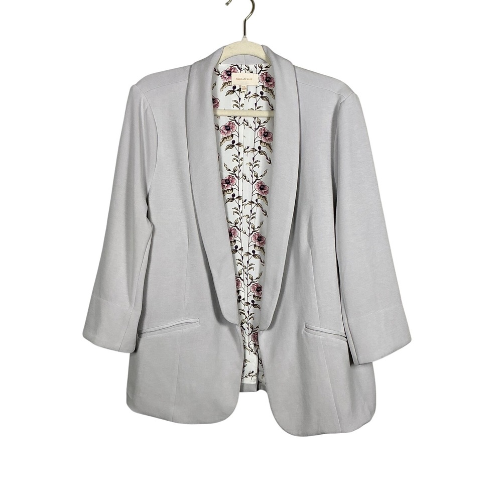 Skies Are Blue Womens XXL Light Gray Floral Lined Open Front Shawl Blazer